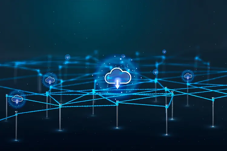 IoT cloud UI development with connected devices, data synchronization, and cloud network visualization